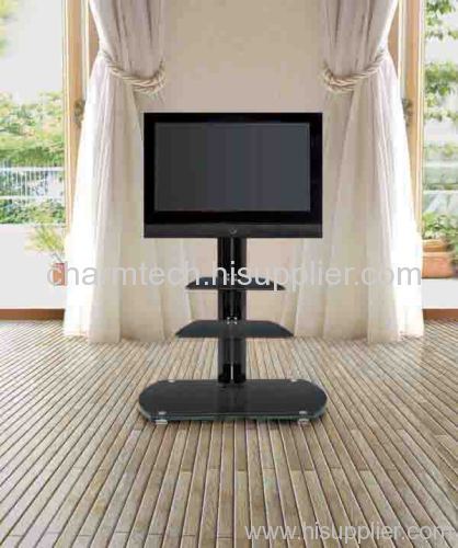 Black Tempered Glass Black Aluminum Tube TV Stand