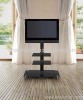 Black Tempered Glass Black Iron Tube Plasma TV Stand