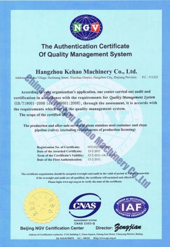 ISO9001-2008 Quality Management System Certificates
