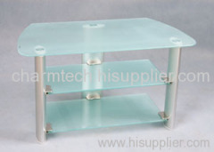 Clear Tempered Glass Silver Aluminum Tube TV Stand