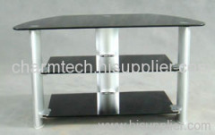 Black Tempered Glass Silver Aluminum Tube LCD TV Stand