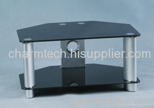 Black Tempered Glass Silver Aluminum Tube LCD TV Stand