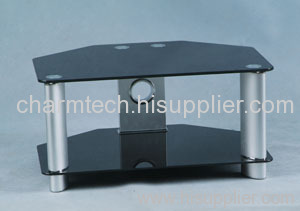 2 Black Glass Corner Plasma TV Stand