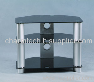 Black Tempered Glass Silver Aluminum Tube LCD TV Stand