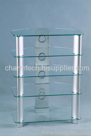 Clear Tempered Glass Silver Aluminum Tube TV Stand