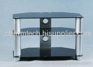 Black Tempered Glass Silver Aluminum Tube TV Stand