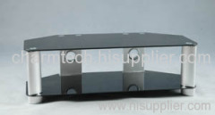 Black Tempered Glass Silver Tube LCD TV Stands