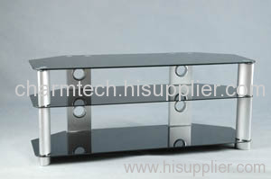 Black Tempered Glass Silver Aluminum Tube TV Stand