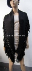acrylic plain knitted wrap with tassels