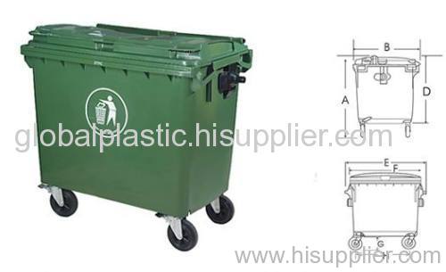 660L Outdoor Plastic Waste Bin, Four Wheels Wheelie Bin