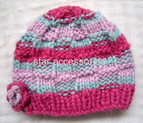 acrylic stripe knitted kids hat