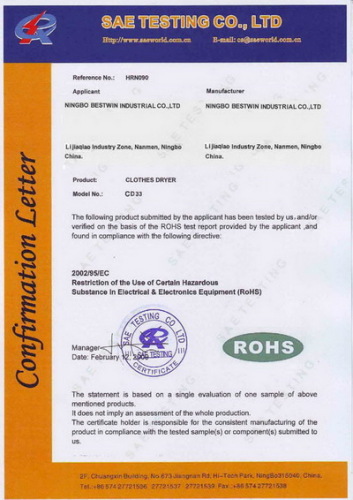 ROHS CERTIFICATE