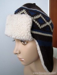 acrylic jacquard knitted trapper hat