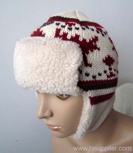 acrylic jacquard knitted trapper hat