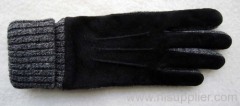 pig sueded gloves with acrylic knitted hemming