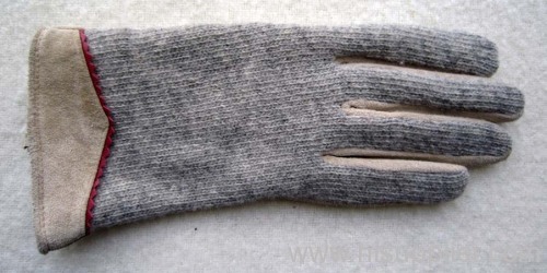 pig sueded part and acrylic knitted part gloves