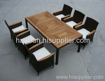 Garden rattan furniture teak wood table chairs