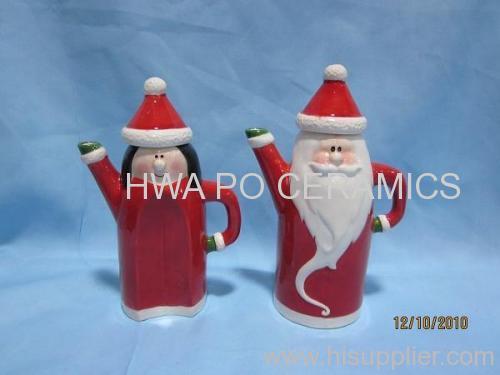 Red Ceramic Oil & Vinegar in Santa Claus Design for Christmas