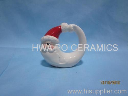 Red Ceramic Napkin Ring in Santa Claus Design for Christmas