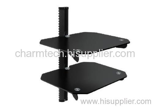 2 Shelf Black Glass DVD Player Bracket