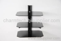 3 Shelf Glass Black Tube DVD Player Bracket