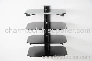 4 Shelf Glass Black Tube DVD Player Mount