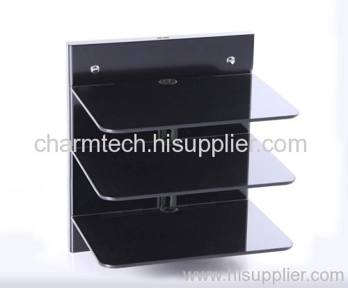 3 Shelf Black Tempered Glass DVD Player Mounts