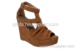 PEEP TOE STRAPED SUEDE WEDGES