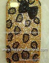 black ribbon 3D swarovski crystal iphone 4 cover-leopardo