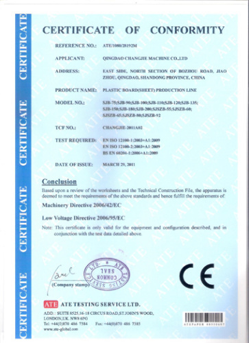 CE certification of Plastic board production line