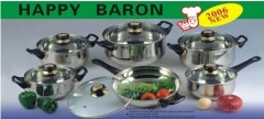 12pcs stainelss steel cookware set/happy baron