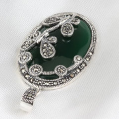 Thai Sterling Silver Agate Dragonfly Marcasite Pendant