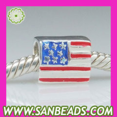 Sterling silver enamel American flag charms beads