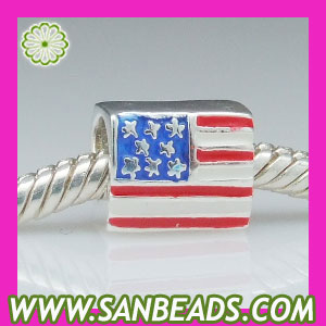 Sterling silver enamel American flag charms beads