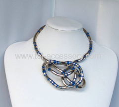 6mm pewter&blue mixed snake necklace
