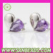 925 sterling silver Fashion Heart with purple CZ stud earrings