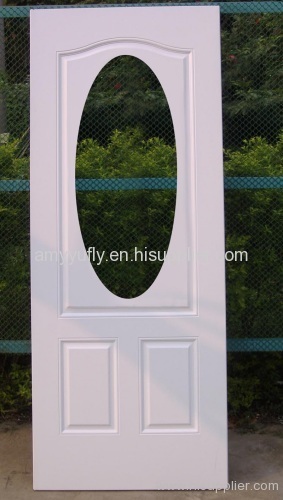 steel panel door with big oval glass