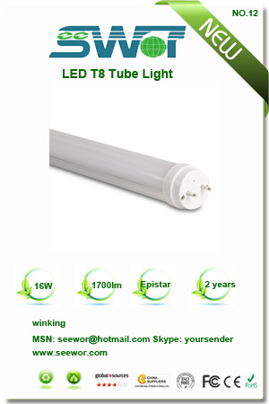 T8 LED Tube with 16W Power, SMD 3528 High-brightness and 100 to 240V AC Input Voltage