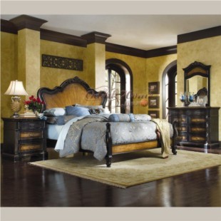 Solid wood carved double bed