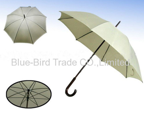 straight umbrella with wooden curved handle