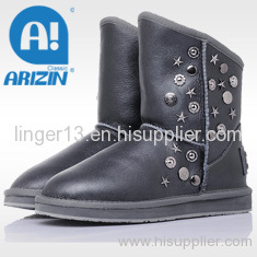 Fashion leather boots with double-face sheepskin material