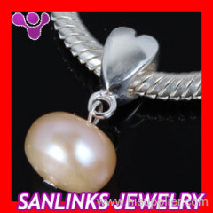 925 silver heart dangle charms with pink freshwater pearl