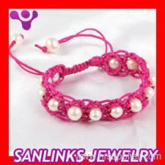 Freshwater pearl shamballa bracelet for Child hand knitted Adjustable set
