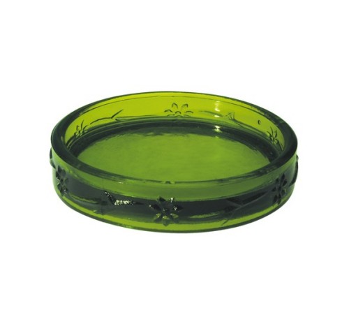 green pressed glass candle holder