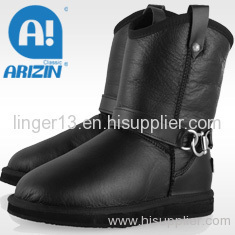 Fashion genuine leather boots with sheepskin material