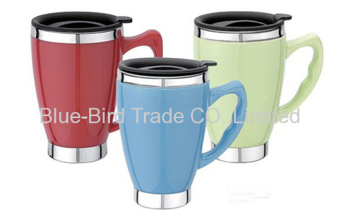 Stainless steel coffee mug with handle