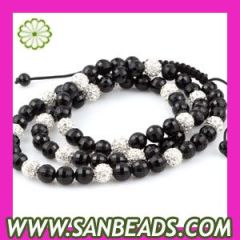 Diamond shambala necklace black onyx Crystal Ball Beads