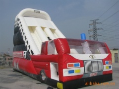 Red truck jumping water slide