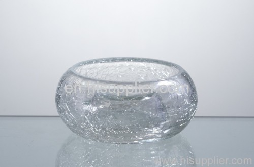 oblate crackle glass candle holder