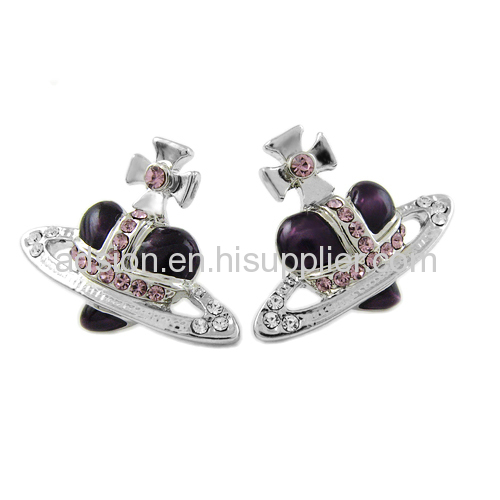 Fashion Vivienne Diamante Heart Stud Earrings Purple